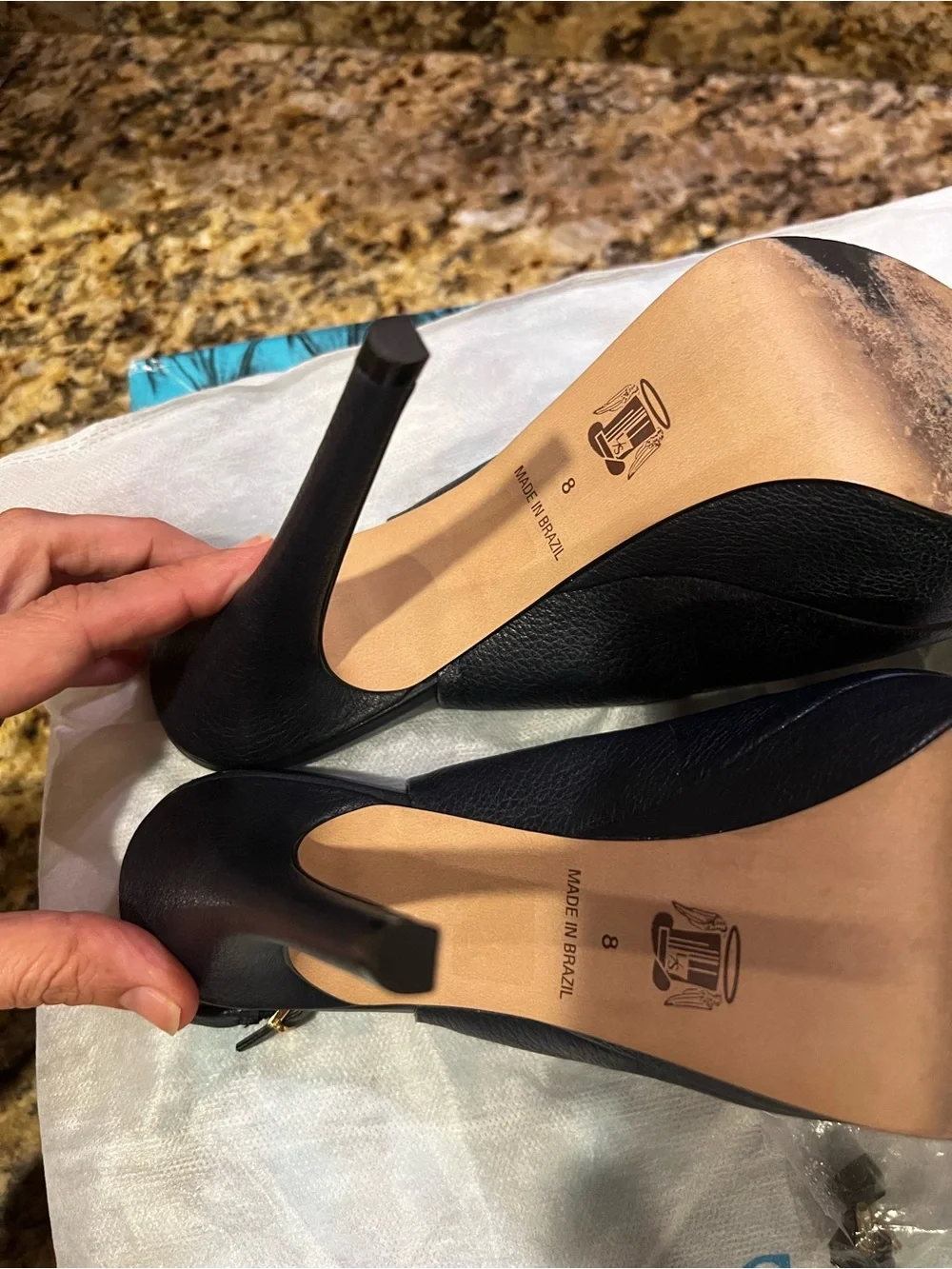 Navy Leather Platform Slingback Heels